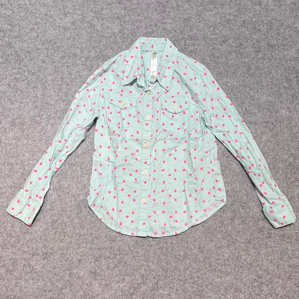 Cherokee Girls Mint Green Pink Strawberry Print Button Down Shirt Size‎ 6/6X